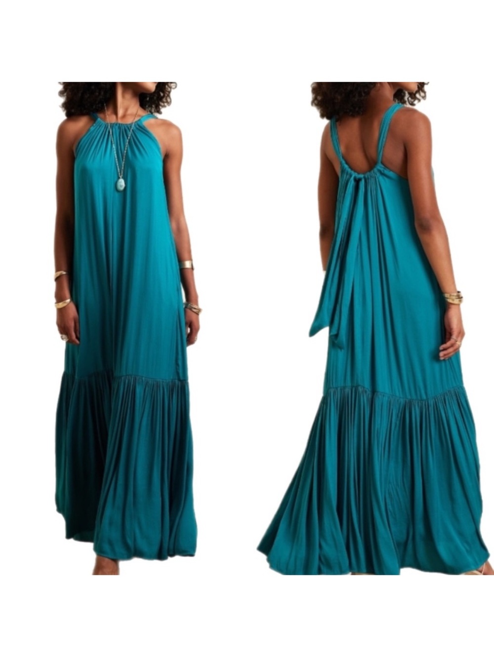 Banana Republic Teal Turquoise Long Maxi Tiered Backless Low Back Gown